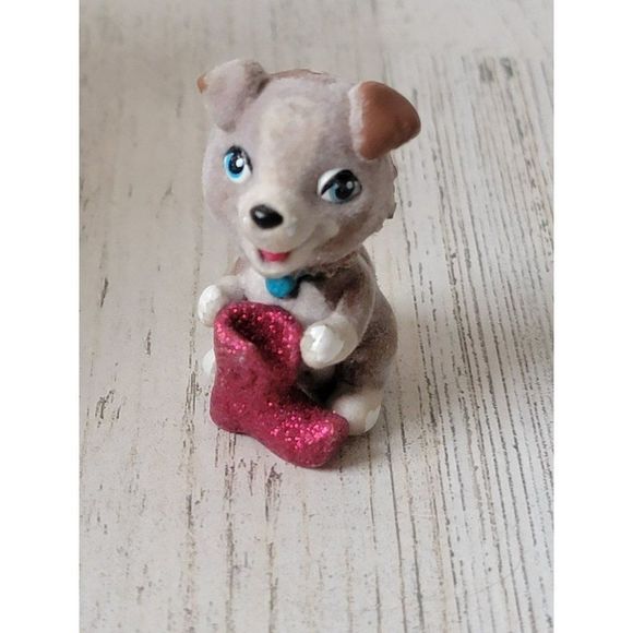 Flocked puppy AS IS pink glitter boot pet toy figure - Picture 1 of 5